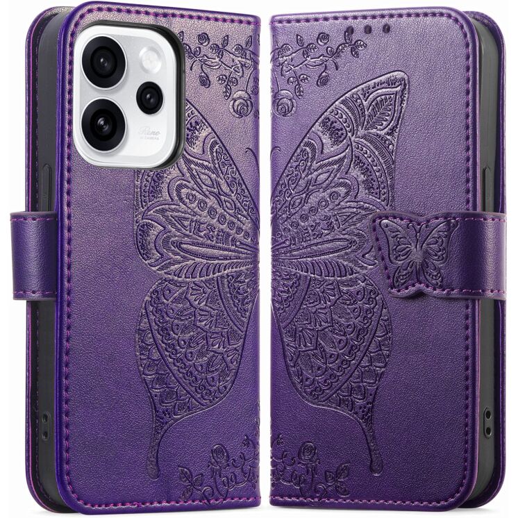 Чехол-книжка с рисунком UniCase Butterfly Pattern для OPPO Reno 15 F/FS - Dark Purple: фото 1 из 8