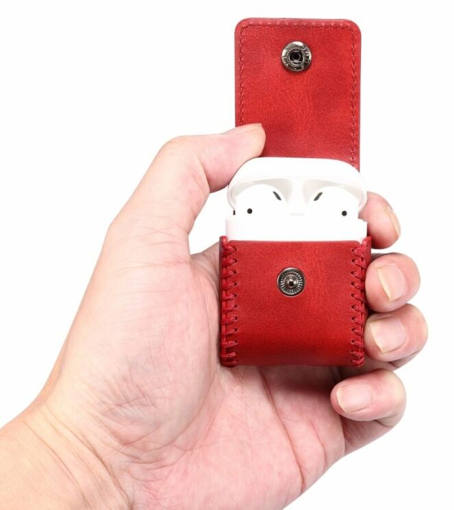Чехол PEELCAS Leather Protective Case для Apple AirPods 1 / 2 / AirPods - Red: фото 6 из 8