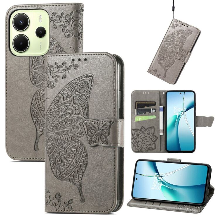 Чехол UniCase Butterfly Pattern для Xiaomi Redmi Note 14 4G - Grey: фото 1 из 11