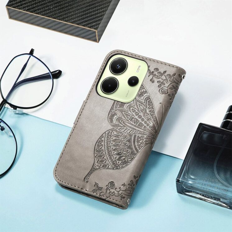 Чехол UniCase Butterfly Pattern для Xiaomi Redmi Note 14 4G - Grey: фото 6 из 11