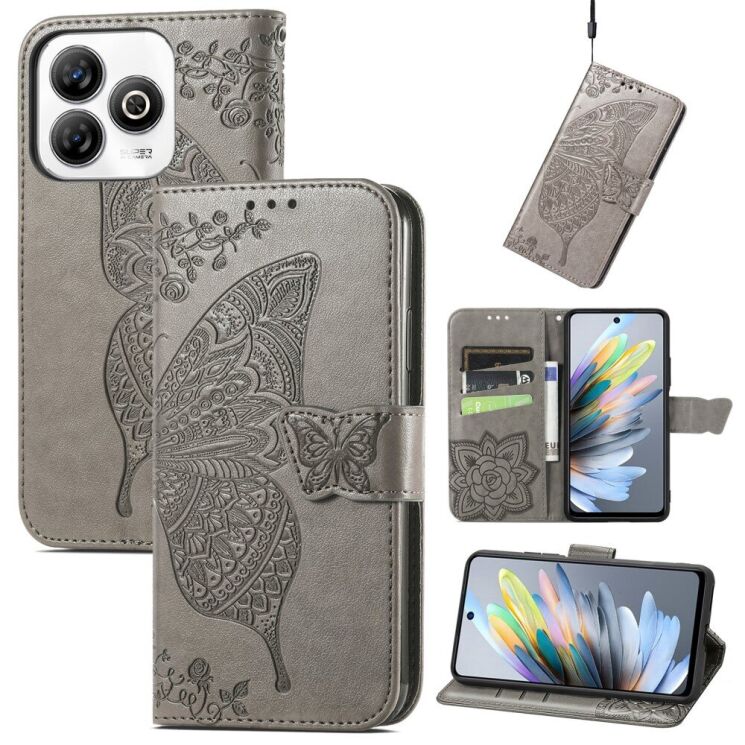 Чохол UniCase Butterfly Pattern для ZTE Blade A75 - Grey: фото 4 з 6