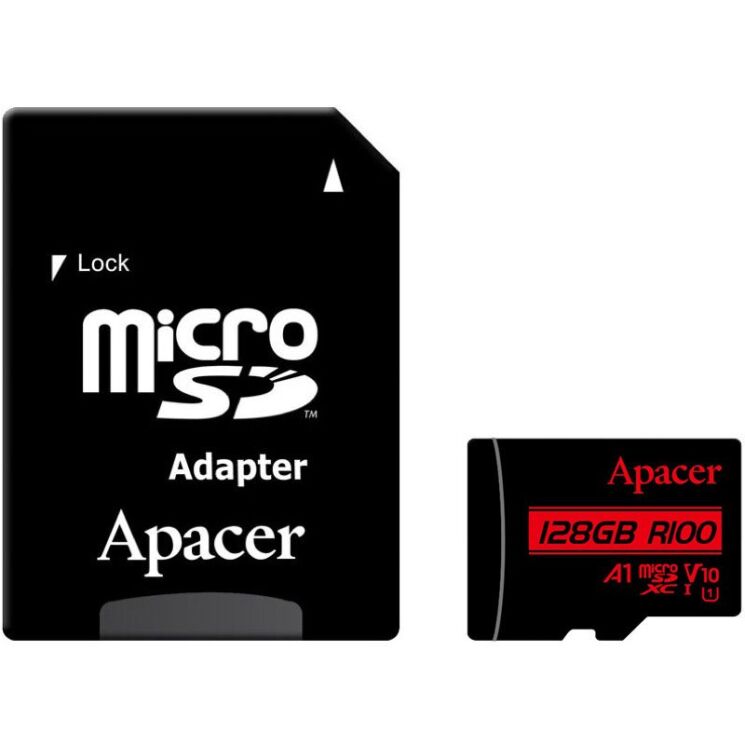 Карта памяти Apacer microSDXC UHS-I 128GB R100 V10 A1 + адаптер (AP128GMCSX10UB-R) - Black: фото 1 из 2