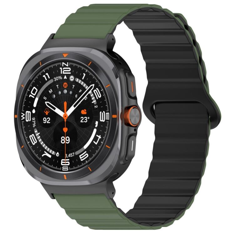 Ремінець Deexe Magnetic Band для Samsung Galaxy Watch Ultra - Army Green / Black: фото 2 з 7