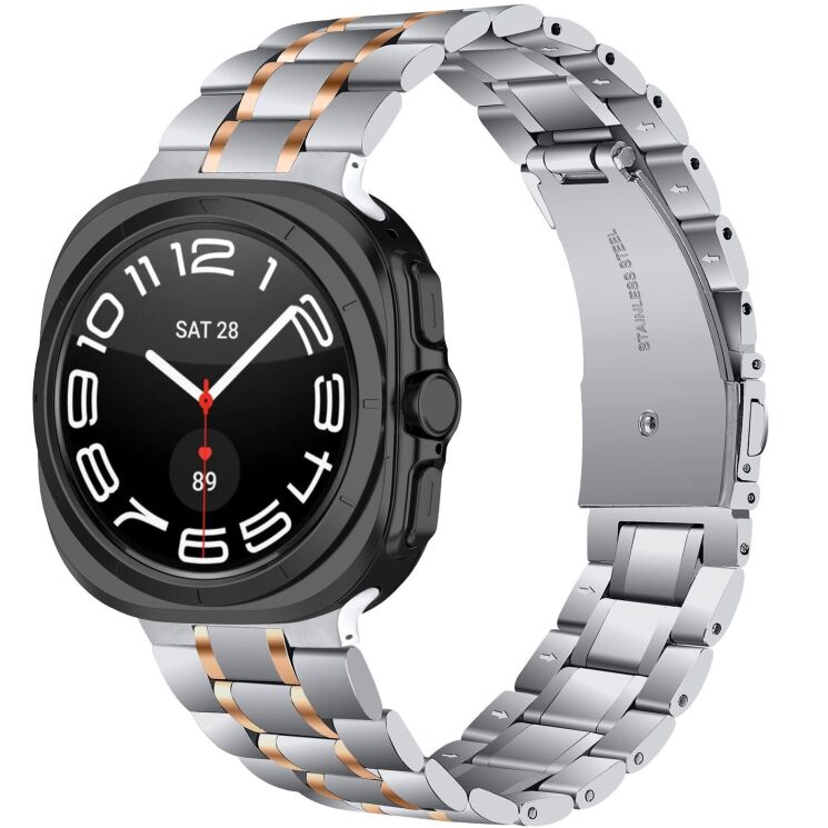 Ремешок Deexe Stainless Steel Strap для Samsung Galaxy Watch Ultra (2025) - Silver / Rose Gold: фото 2 из 6