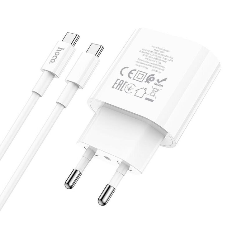 Сетевое зарядное устройство Hoco C94A PD20W + кабель Type-C to Type-C - White: фото 5 из 8