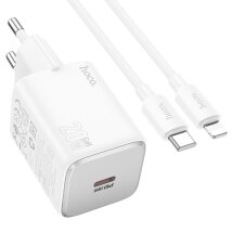 Сетевое зарядное устройство Hoco N40 Mighty 1C PD20W + кабель Type-C to Lightning - White: фото 1 из 5