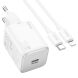 Сетевое зарядное устройство Hoco N40 Mighty 1C PD20W + кабель Type-C to Lightning - White (346139W). Фото 1 из 5
