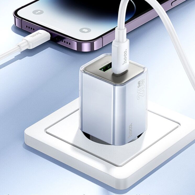 Сетевое зарядное устройство Hoco N46 Glorious PD20W+QC3.0 + кабель Type-C to Lightning - White: фото 5 из 5