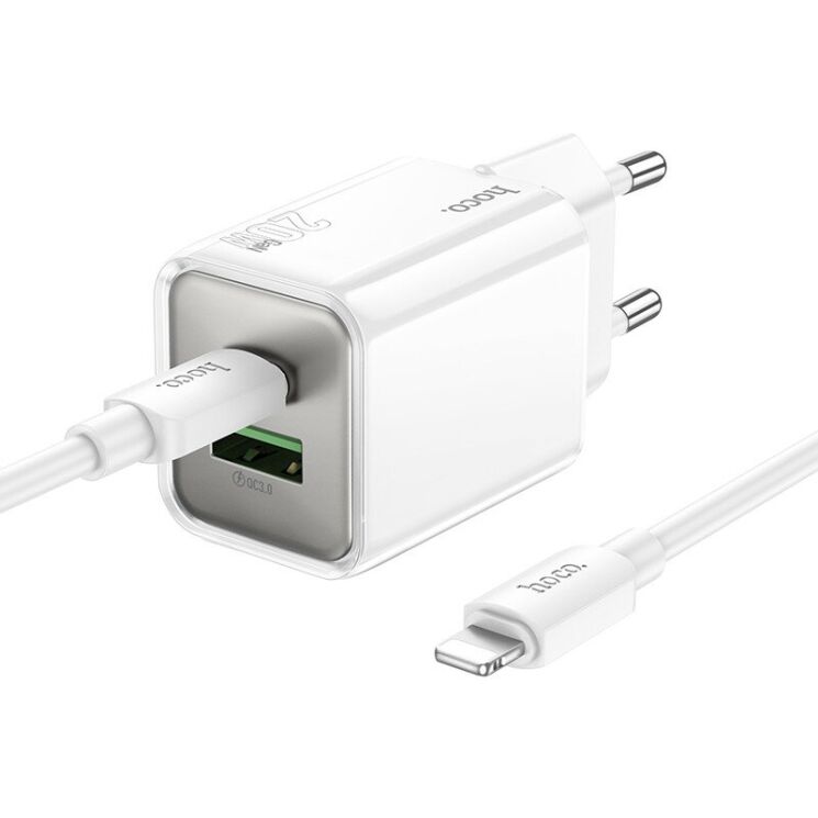 Сетевое зарядное устройство Hoco N46 Glorious PD20W+QC3.0 + кабель Type-C to Lightning - White: фото 2 из 5