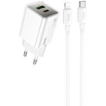 Сетевое зарядное устройство Hoco N46 Glorious PD20W+QC3.0 + кабель Type-C to Lightning - White: фото 1 из 5