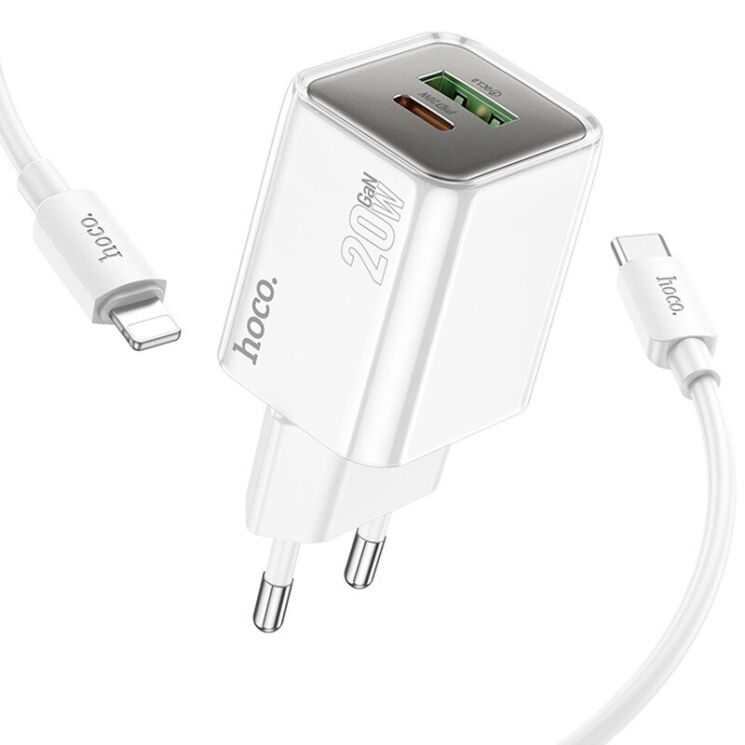 Сетевое зарядное устройство Hoco N46 Glorious PD20W+QC3.0 + кабель Type-C to Lightning - White: фото 3 из 5