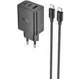 Сетевое зарядное устройство Hoco N50 PD45W (USB + 2Type-C) + кабель Type-C to Type-C - Black: фото 1 из 6