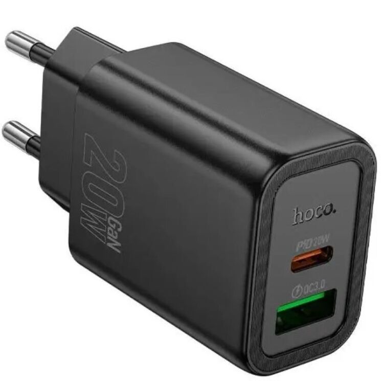 Мережевий зарядний пристрій Hoco N61 PD20W + QC3.0 (USB + Type-C) - Black: фото 2 з 6