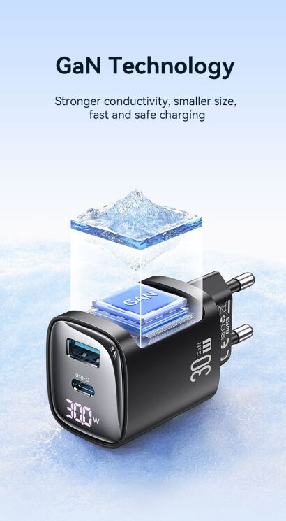 Мережевий зарядний пристрій USAMS US-CC229 GaN 30W (USB + Type-C) - Black: фото 6 з 16