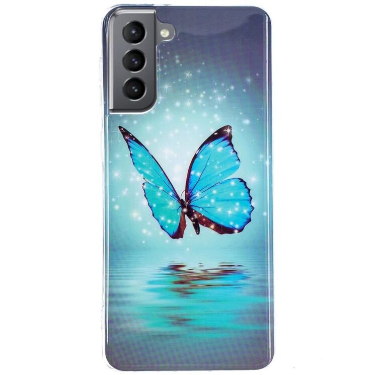 Силиконовый (TPU) чехол Deexe LumiCase для Samsung Galaxy S21 FE (G990) - Blue Butterfly: фото 2 из 4