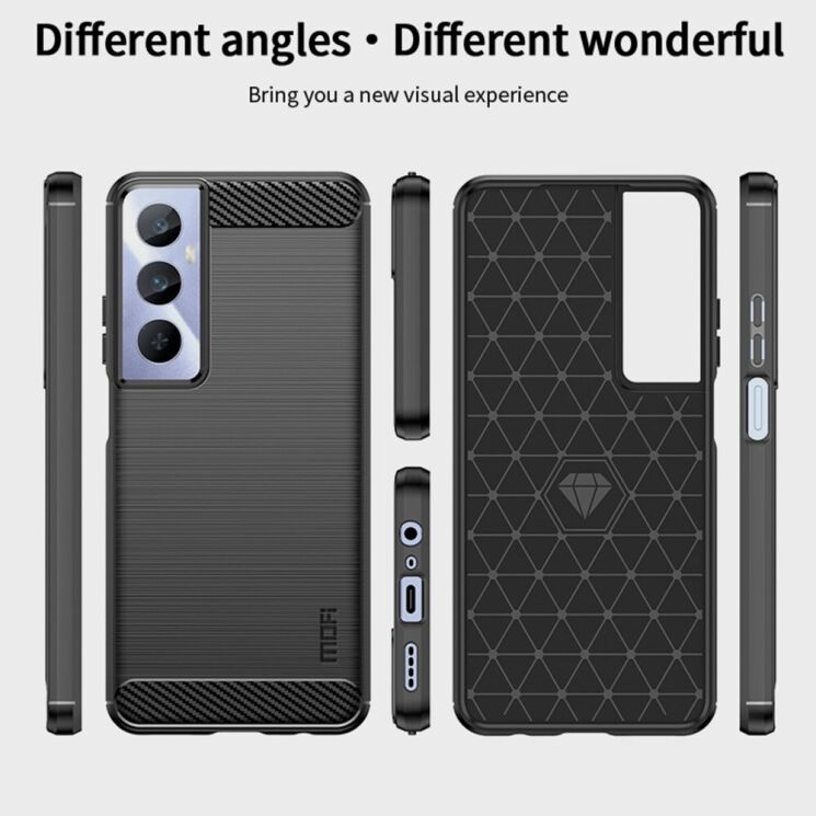Силиконовый (TPU) чехол MOFI Carbon Fiber для Realme C65 - Black: фото 9 из 10