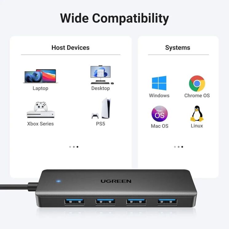 USB HUB UGREEN CM219 4 in 1 USB to 4USB 3.0 (25851) - Black: фото 6 из 8