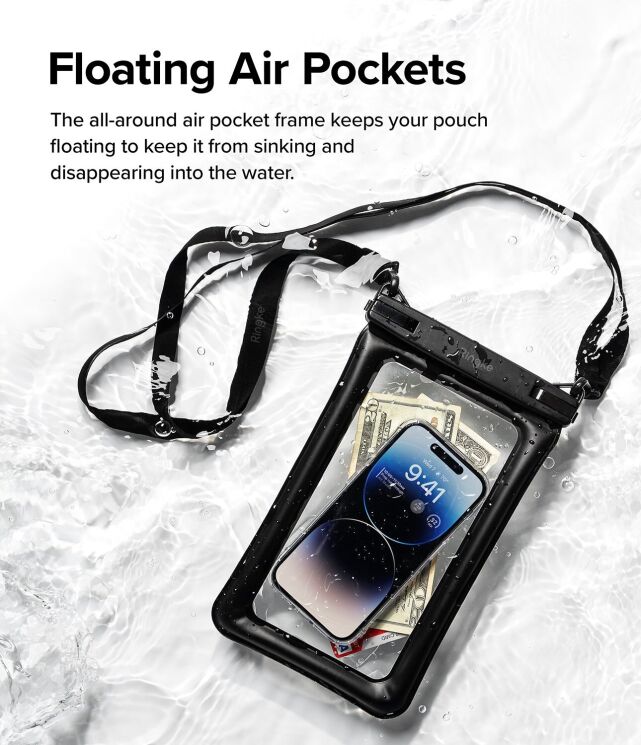 Влагозащитный чехол Ringke Floating Waterproof Pouch (8809919305051) - Black: фото 7 из 16