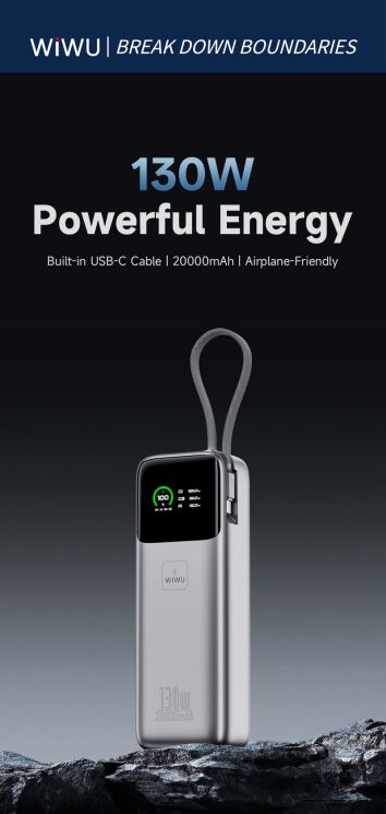 Внешний аккумулятор WiWU PM301 130W (20000 mAh) + кабель Type-C - Silver: фото 5 из 8
