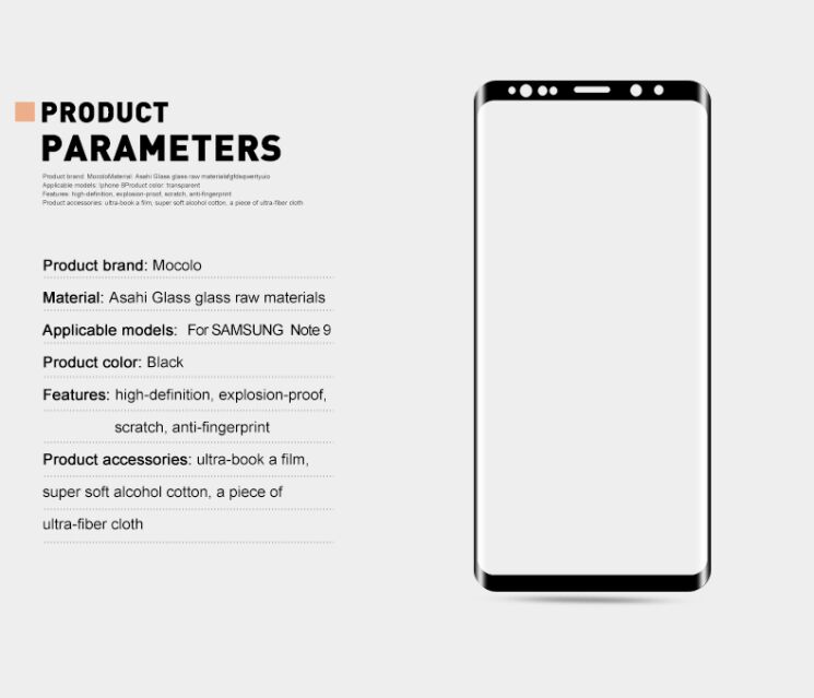 Защитное стекло MOCOLO 3D Curved Full Size для Samsung Galaxy Note 9 - Black: фото 6 из 11