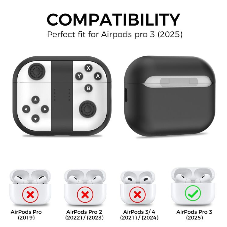 Защитный чехол AHASTYLE Game Controller для Apple AirPods Pro 3 - Black / White: фото 2 из 7