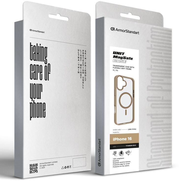 Защитный чехол ArmorStandart Unit MagSafe для Apple iPhone 16 - Titanium Gold: фото 2 из 2