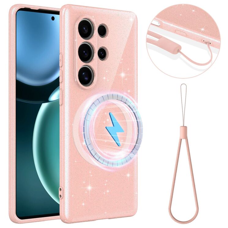 Захисний чохол Deexe Glitter Case with MagSafe для Samsung Galaxy S25 Ultra (S938) - Pink: фото 1 з 7