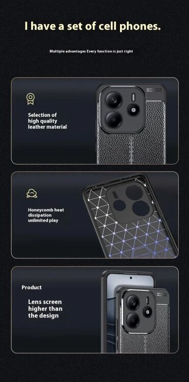 Защитный чехол Deexe Leather Cover для Xiaomi Redmi Note 14 5G - Black: фото 4 из 10