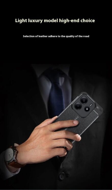 Защитный чехол Deexe Leather Cover для Xiaomi Redmi Note 14 5G - Black: фото 10 из 10
