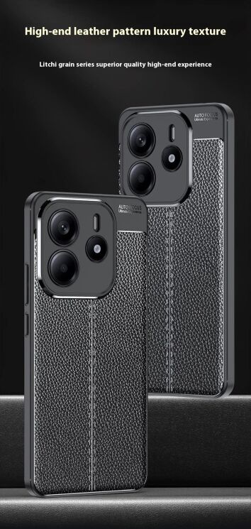 Защитный чехол Deexe Leather Cover для Xiaomi Redmi Note 14 5G - Black: фото 3 из 10