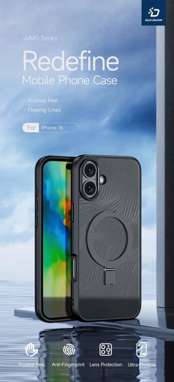 Защитный чехол DUX DUCIS Aimo Mag Series with Folding Stand для Apple iPhone 16 - Black: фото 3 из 17