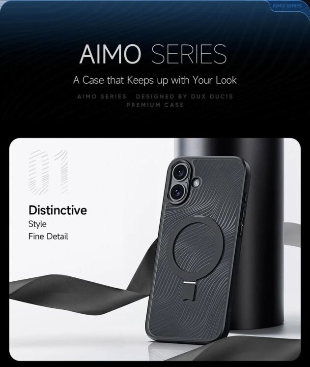Защитный чехол DUX DUCIS Aimo Mag Series with Folding Stand для Apple iPhone 16 - Black: фото 4 из 17
