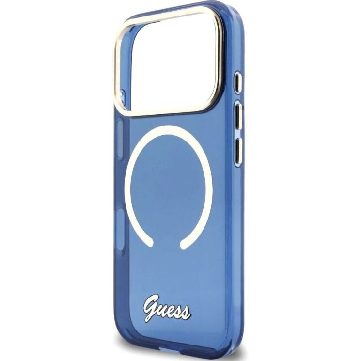 Защитный чехол Guess IML Script Metal MagSafe для iPhone 17 Pro Max (GUHMP17X5HTCSMSB) - Blue: фото 6 из 9