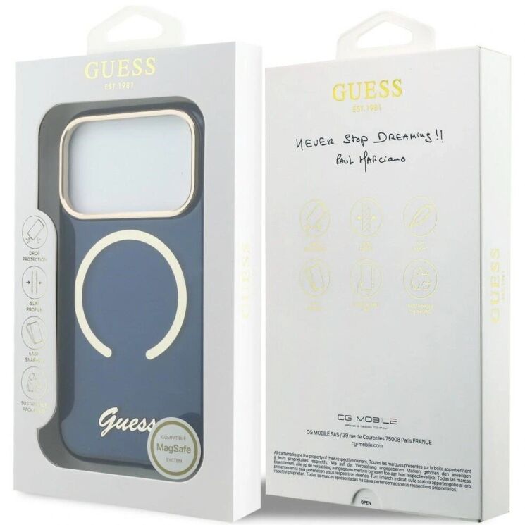 Защитный чехол Guess IML Script Metal MagSafe для iPhone 17 Pro Max (GUHMP17X5HTCSMSB) - Blue: фото 8 из 9