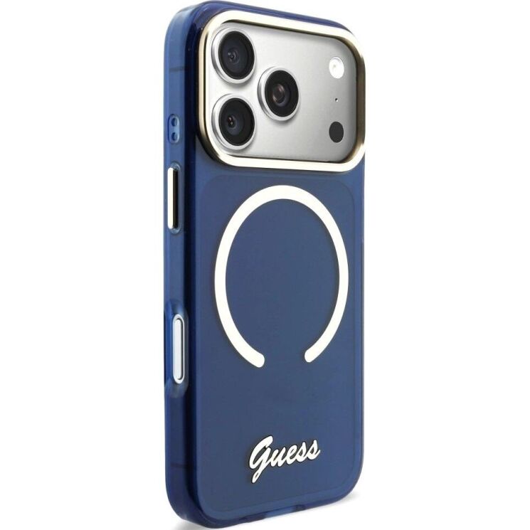 Защитный чехол Guess IML Script Metal MagSafe для iPhone 17 Pro Max (GUHMP17X5HTCSMSB) - Blue: фото 4 из 9