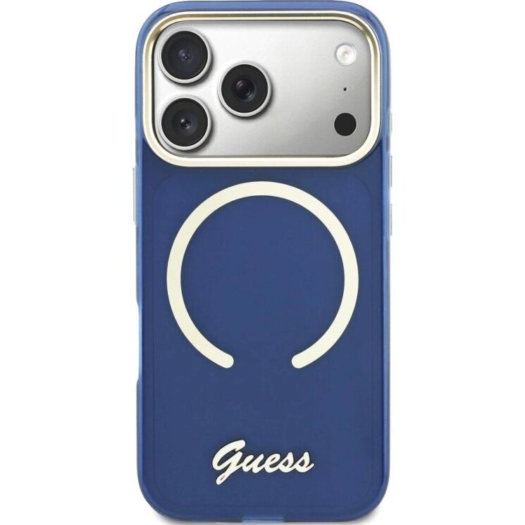 Защитный чехол Guess IML Script Metal MagSafe для iPhone 17 Pro Max (GUHMP17X5HTCSMSB) - Blue: фото 2 из 9