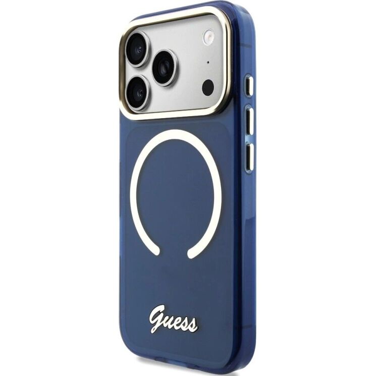 Защитный чехол Guess IML Script Metal MagSafe для iPhone 17 Pro Max (GUHMP17X5HTCSMSB) - Blue: фото 3 из 9