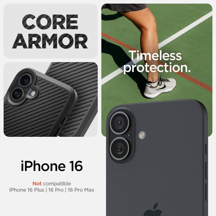 Защитный чехол Spigen (SGP) Core Armor для Apple iPhone 16 - Matte Black: фото 8 из 13