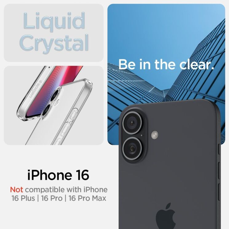 Защитный чехол Spigen (SGP) Liquid Crystal для Apple iPhone 16 - Crystal Clear: фото 8 из 13