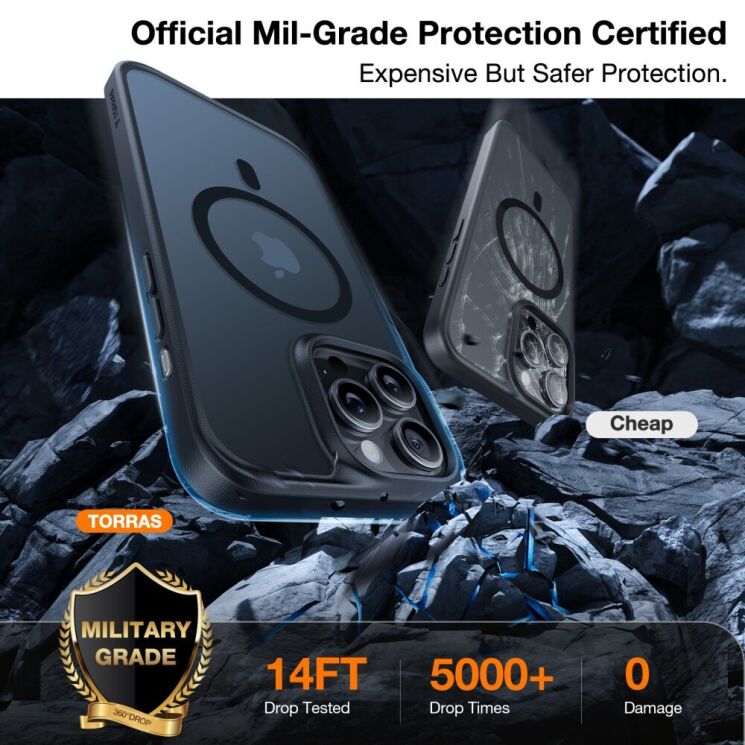 Защитный чехол TORRAS Guardian MagSafe для Apple iPhone 15 Pro Max - Titanium Grey: фото 2 из 6