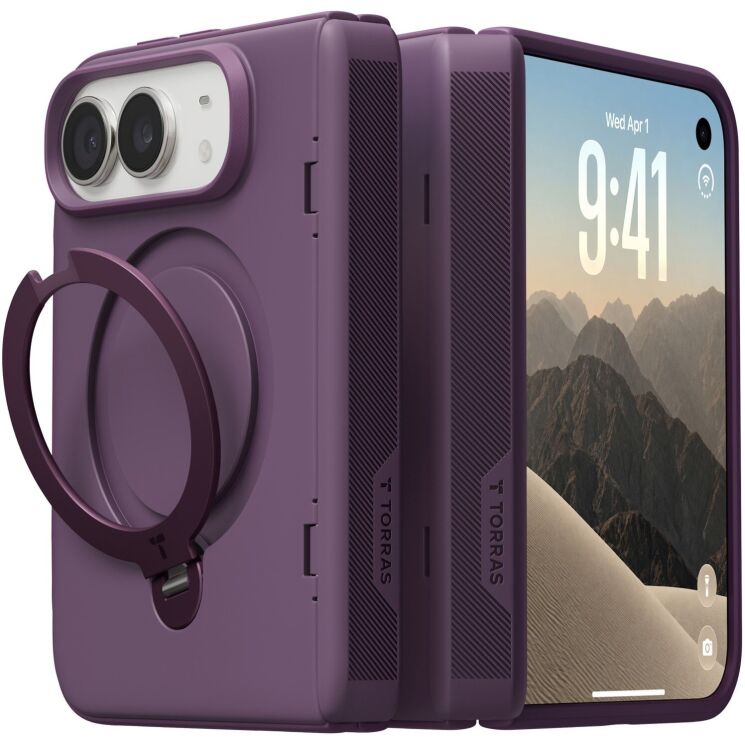Защитный комплект TORRAS Ostand Q3 Spin Series with MagSafe (FF) для Apple iPhone Duo - Purple: фото 1 из 6