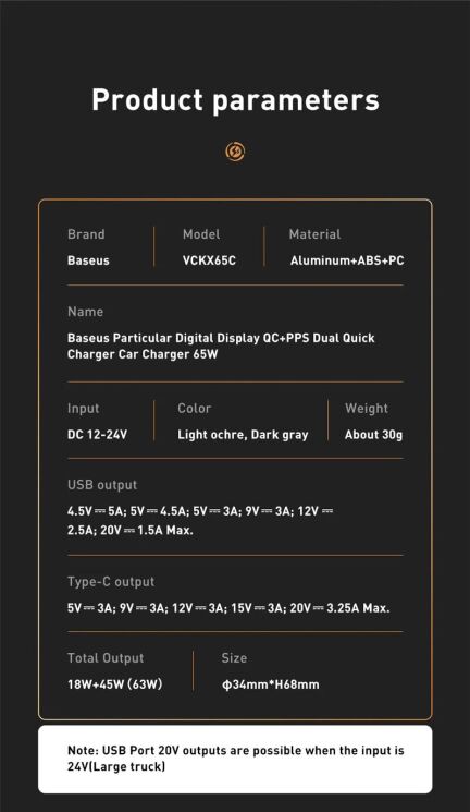 Автомобильное зарядное устройство BASEUS Dual Quick Charger (65W) CCKX-C0A - Silver: фото 17 из 17