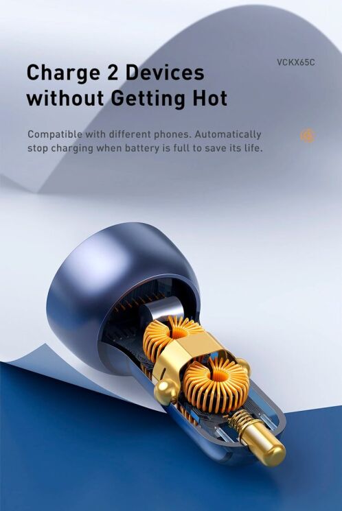 Автомобильное зарядное устройство BASEUS Dual Quick Charger (65W) CCKX-C0A - Silver: фото 12 из 17