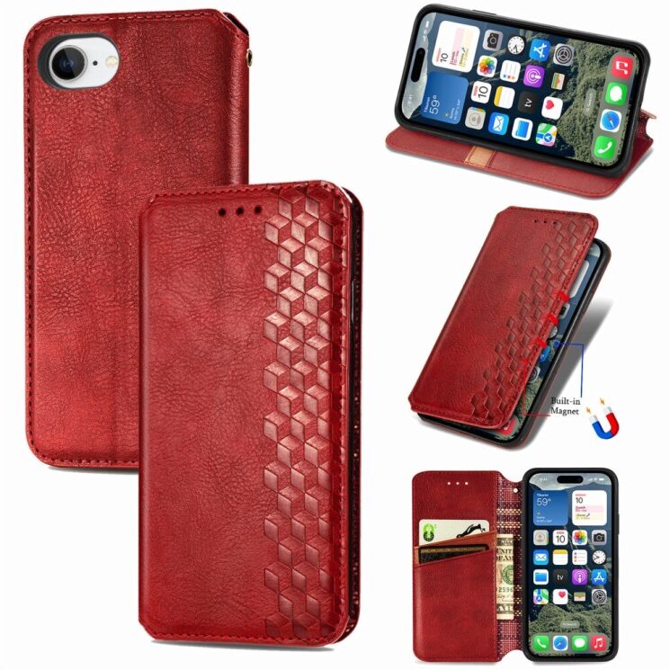 Чехол Deexe Rhombus Wallet для Apple iPhone 16e - Red: фото 4 из 10