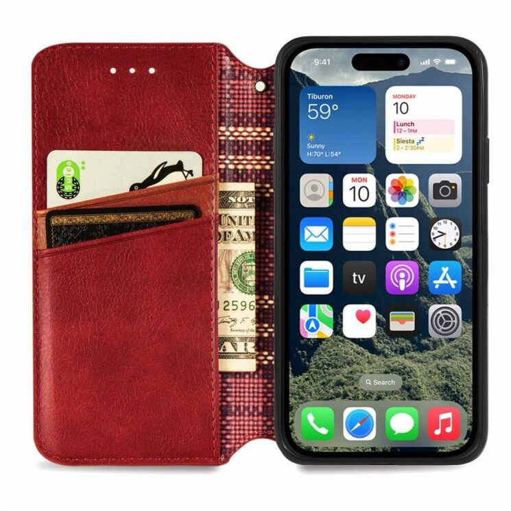 Чехол Deexe Rhombus Wallet для Apple iPhone 16e - Red: фото 2 из 10