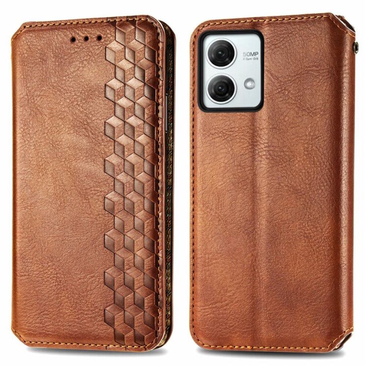 Чехол Deexe Rhombus Wallet для Motorola Moto G84 - Brown: фото 1 из 6