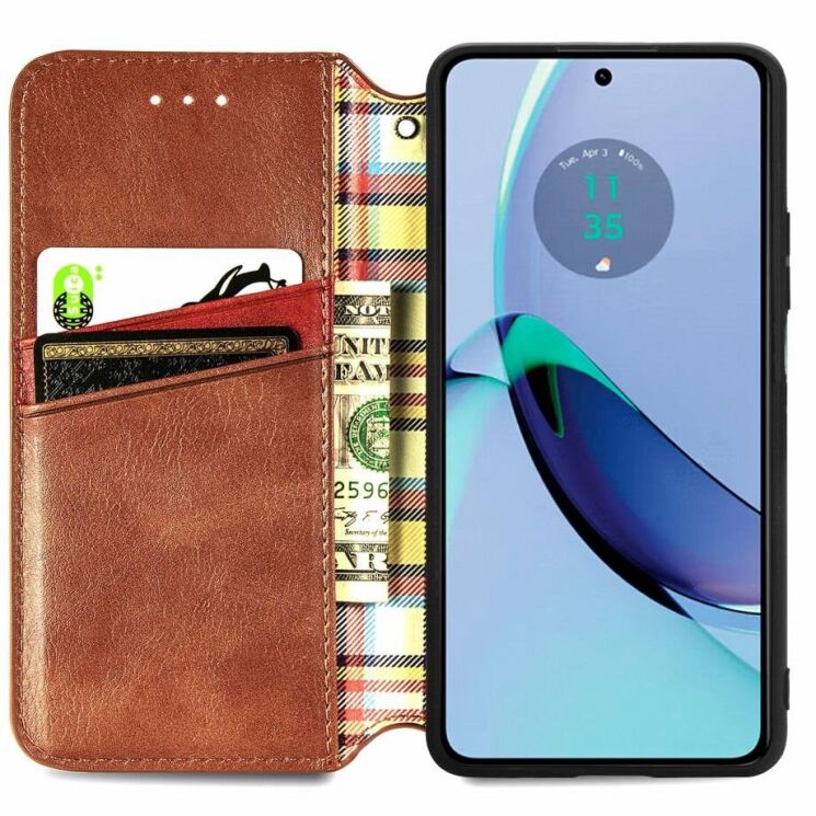 Чехол Deexe Rhombus Wallet для Motorola Moto G84 - Brown: фото 2 из 6