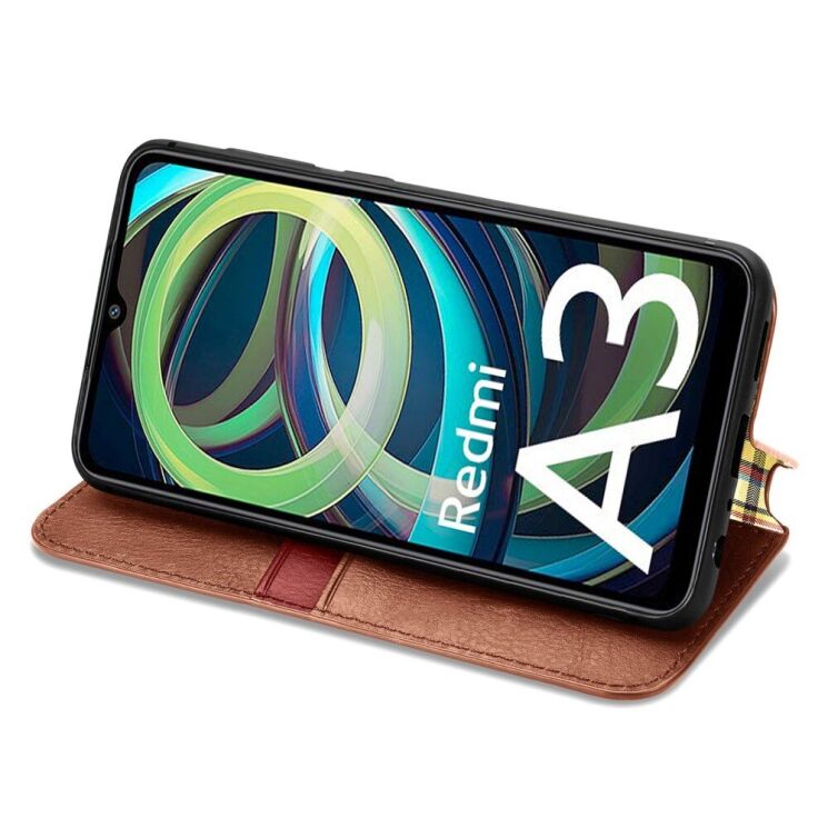 Чехол Deexe Rhombus Wallet для Xiaomi Redmi A3 - Brown: фото 3 из 10