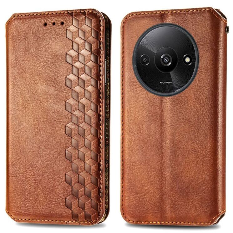 Чехол Deexe Rhombus Wallet для Xiaomi Redmi A3 - Brown: фото 1 из 10