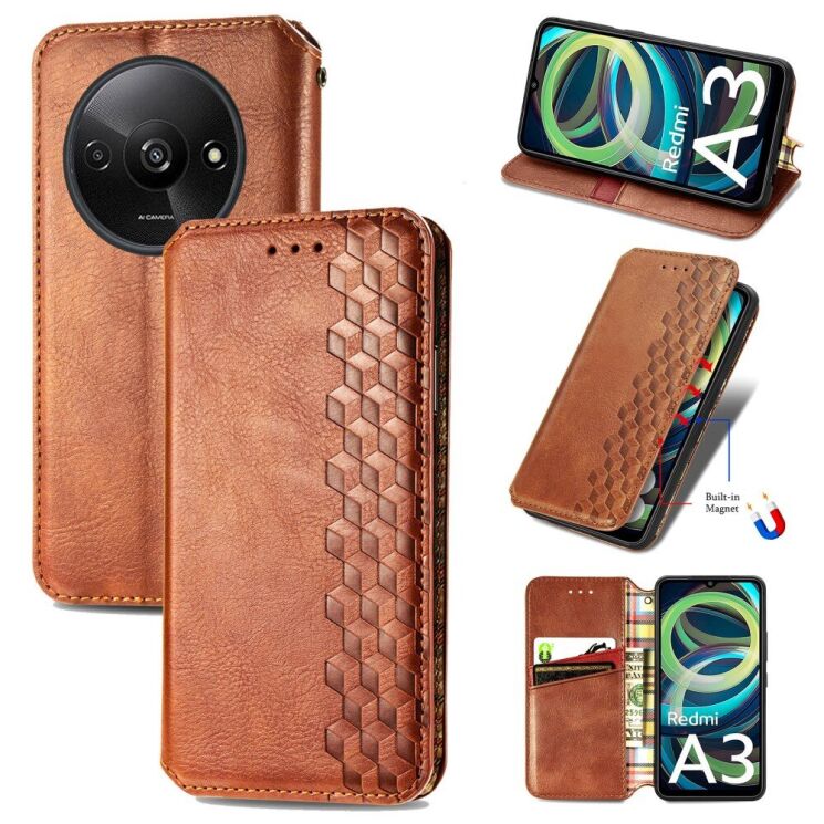 Чехол Deexe Rhombus Wallet для Xiaomi Redmi A3 - Brown: фото 4 из 10
